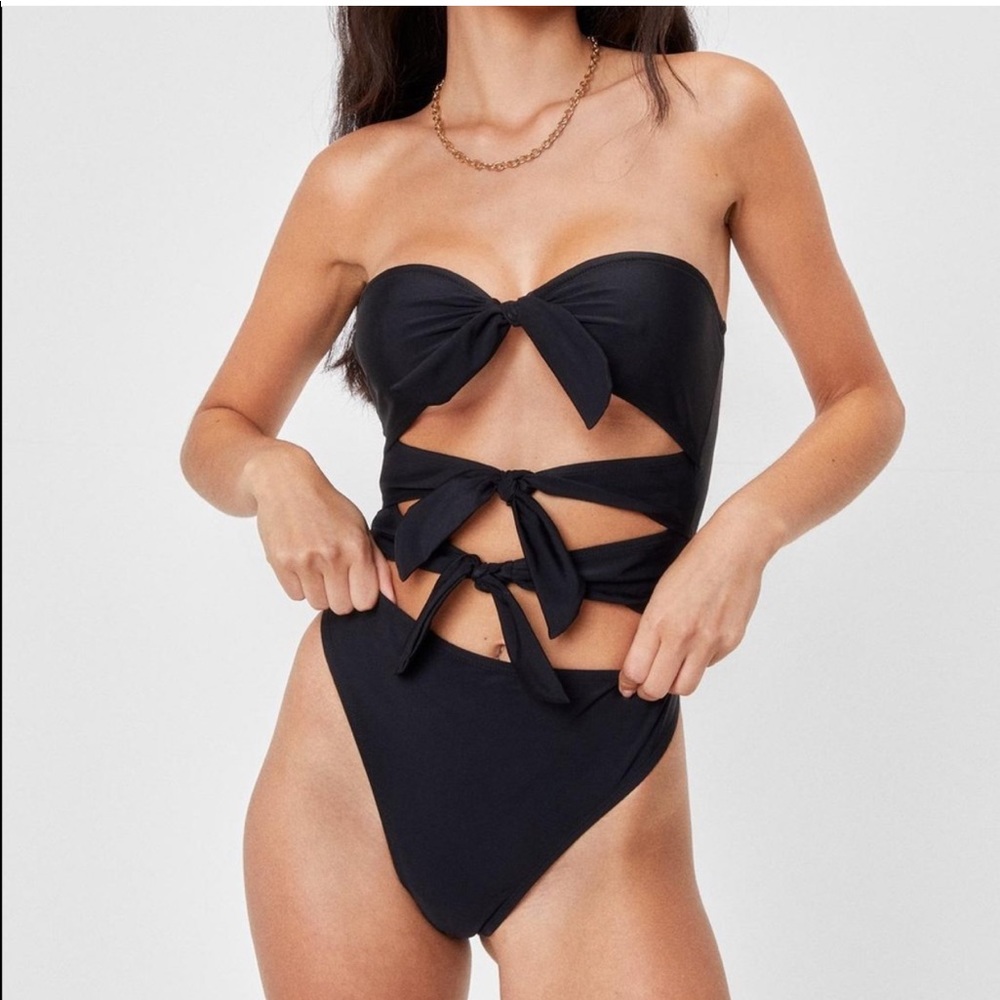 Nasty Gal Black Cut Out One piece Swim Size 2